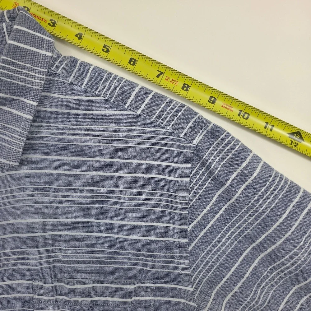 Banana Republic Mens Shirt S Blue White Striped Linen Cotton Short Sleeve Button